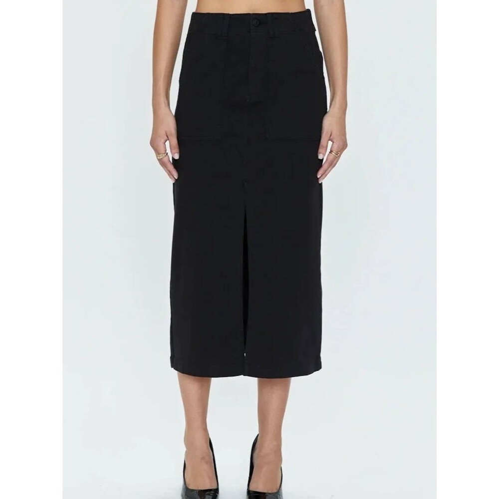 Pistola Pamela Denim Midi Skirt Black Denim High Rise Utility Size 27